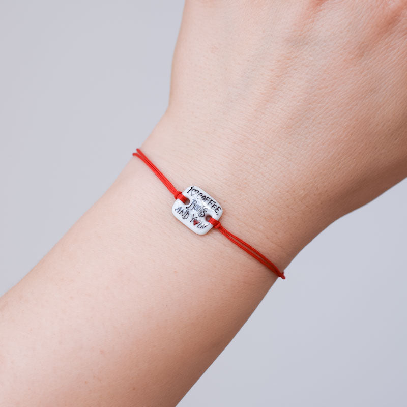 I love coffee, books and you Porcelain bracelet handmade and hand painted by Vali Bondoc. Bratara din portelan modelata si pictata manual de Vali Bondoc