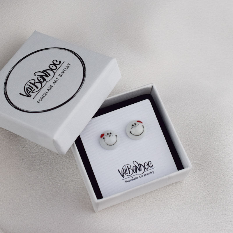 Porcelain stud earrings created and hand-painted by Vali Bondoc with high temperature ceramic dyes