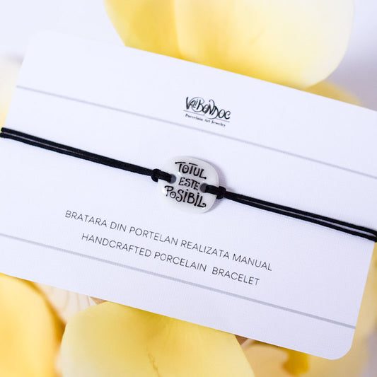 Totul este posibil Porcelain bracelet handmade and hand painted by Vali Bondoc