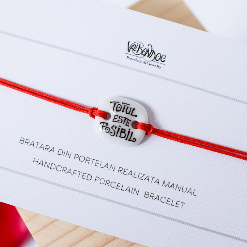 Totul este posibil Porcelain bracelet handmade and hand painted by Vali Bondoc