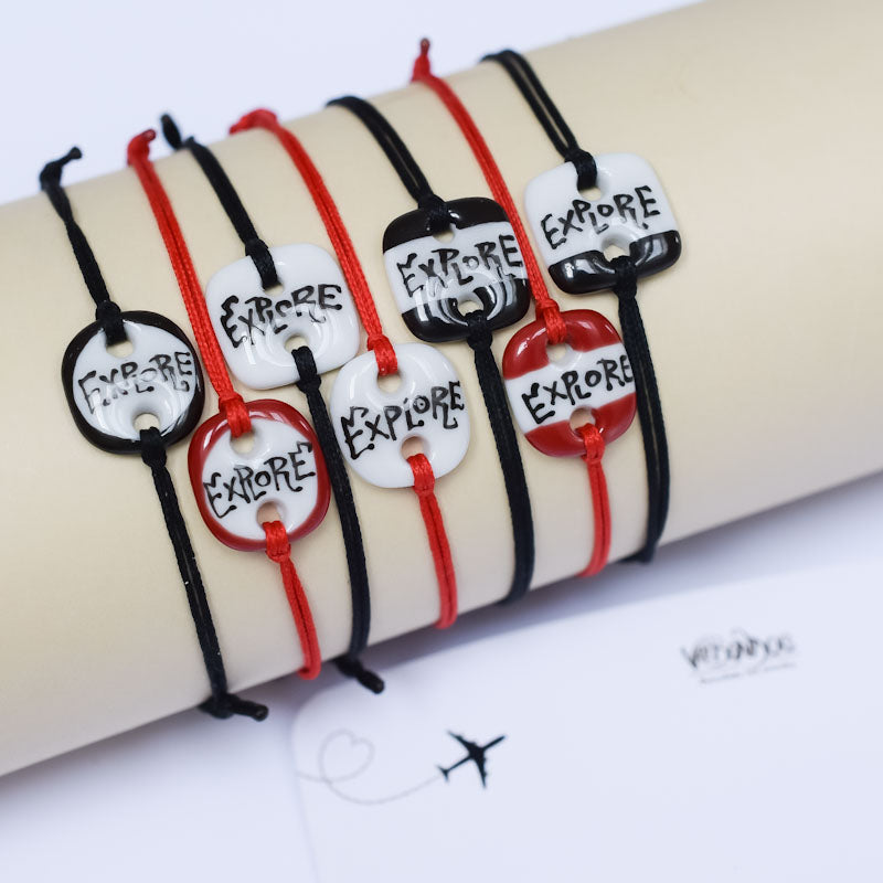 Explore. Porcelain bracelet handmade and hand painted by Vali Bondoc