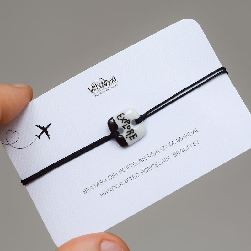 Explore. Porcelain bracelet handmade and hand painted by Vali Bondoc