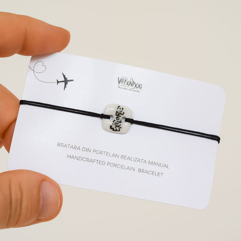 Explore. Porcelain bracelet handmade and hand painted by Vali Bondoc