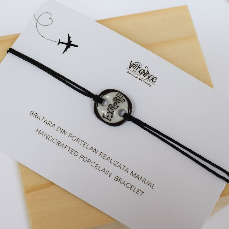 Explore. Porcelain bracelet handmade and hand painted by Vali Bondoc