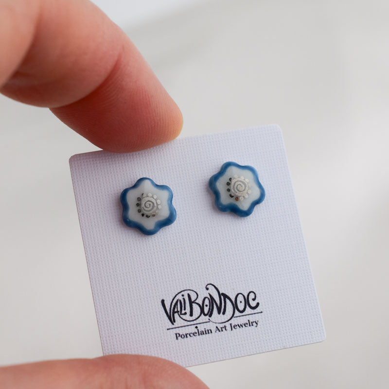 Elegant porcelain earrings hand-painted by Vali Bondoc