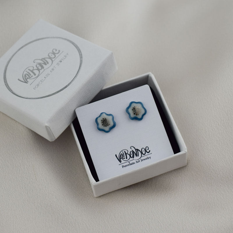 Porcelain stud earrings created and hand-painted by Vali Bondoc with high temperature ceramic dyes