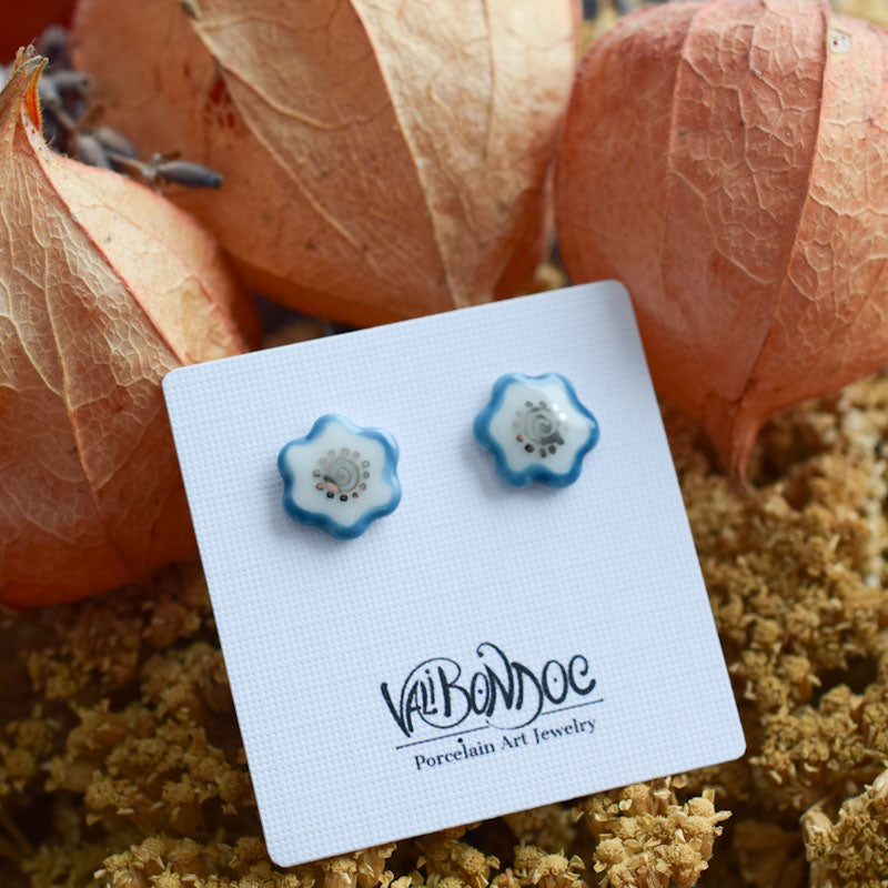 Porcelain stud earrings created and hand-painted by Vali Bondoc with high temperature ceramic dyes
