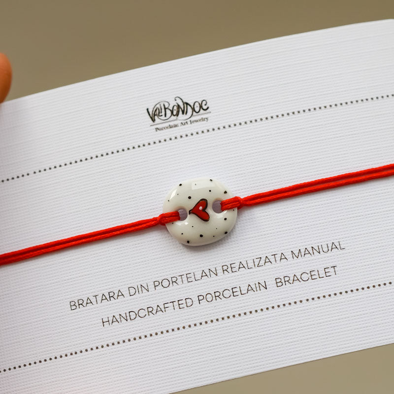 Little heart .Porcelain bracelet handmade and hand painted by Vali Bondoc