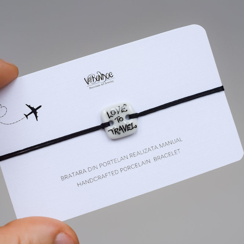 Love to travel. Porcelain bracelet handmade and hand painted by Vali Bondoc