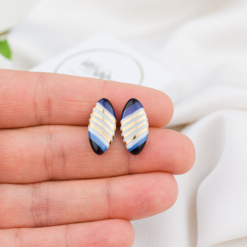 Cercei butoni din portelan - Cercei cu dungi elipsa