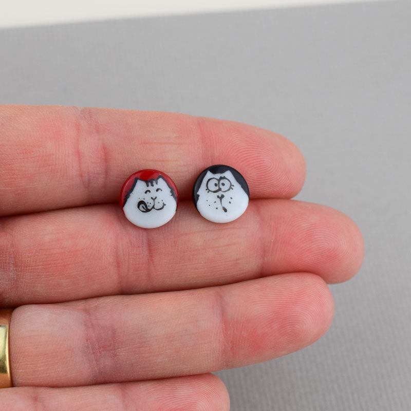 Porcelain stud earrings created and hand-painted by Vali Bondoc with high temperature ceramic dyes and platinum