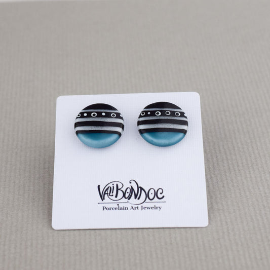 Cercei butoni din portelan - Rotunjori cu dungi