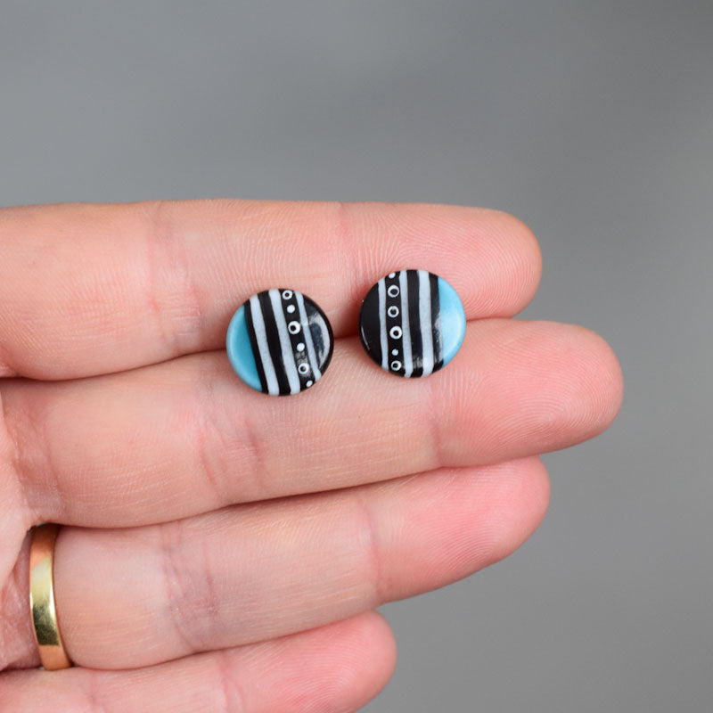 Cercei butoni din portelan - Rotunjori cu dungi