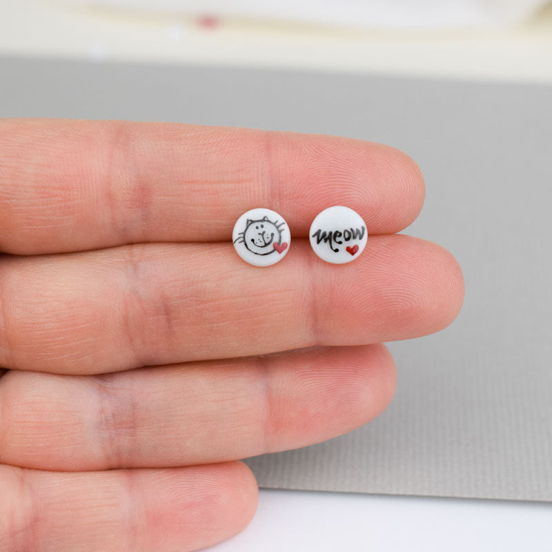 Porcelain stud earrings created and hand-painted by Vali Bondoc with high temperature ceramic dyes