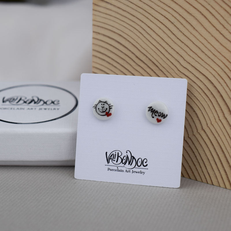 Porcelain stud earrings created and hand-painted by Vali Bondoc with high temperature ceramic dyes