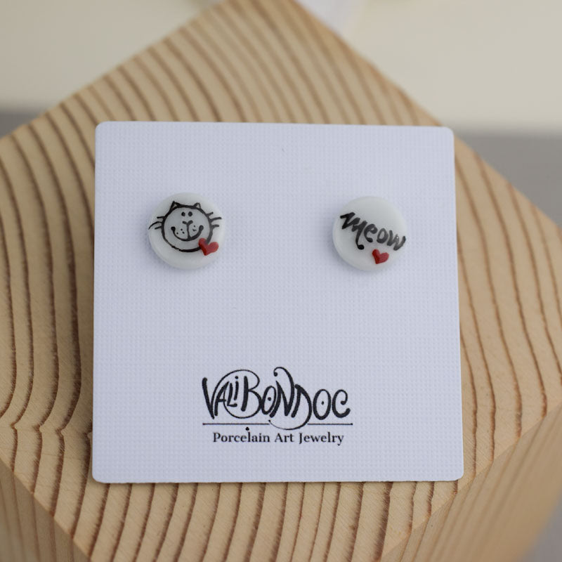 Porcelain stud earrings created and hand-painted by Vali Bondoc with high temperature ceramic dyes