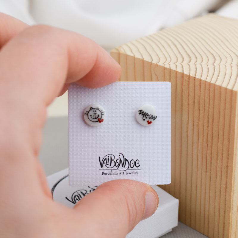 Porcelain stud earrings created and hand-painted by Vali Bondoc with high temperature ceramic dyes