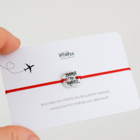 Bratara din portelan - Born to travel - red