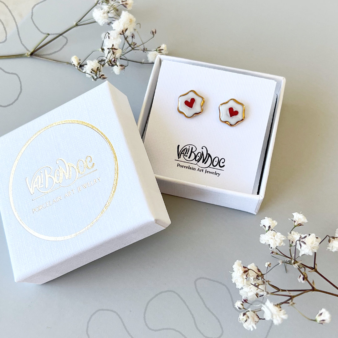 Cercei butoni din portelan - Floricica