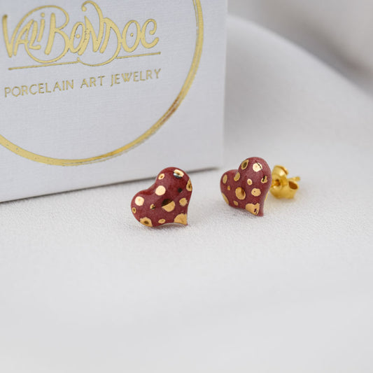 Cercei butoni din portelan - Inimioara